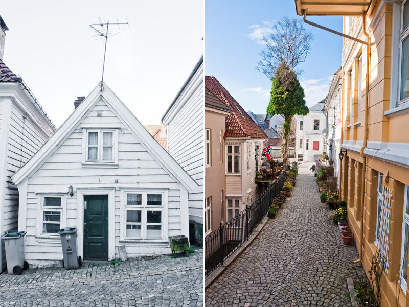 biały domek i malownicze uliczki w Bergen