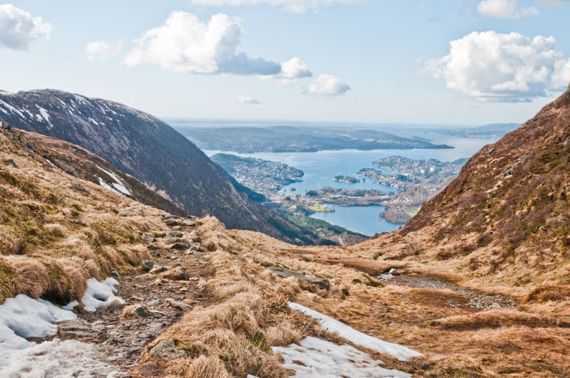 góra Ulriken, Rundemanen i panorama zatoki Vågen, Bergen, Norwegia