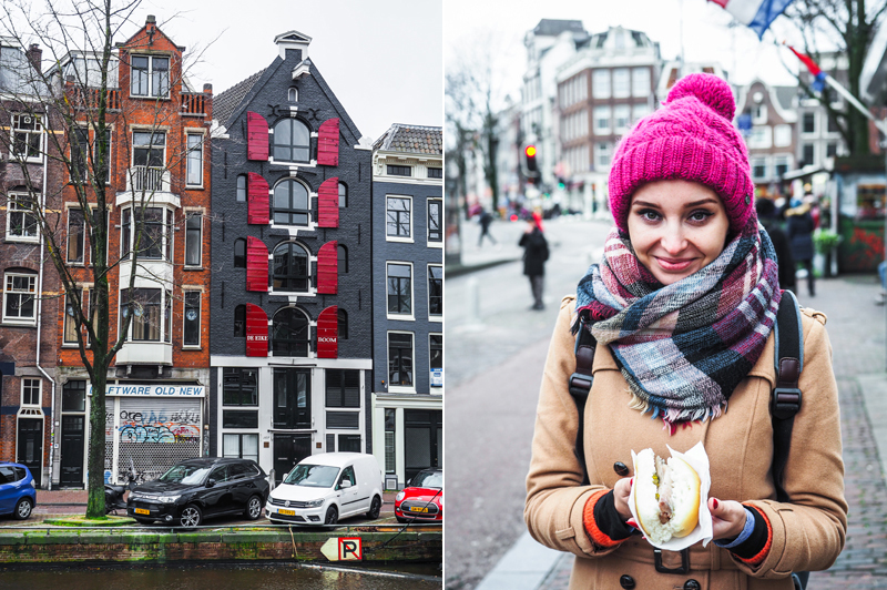 Amsterdam kolorowe kamienice domy kanał śledź