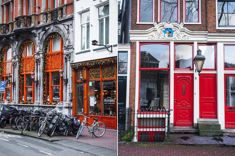 Amsterdam rowery czerwone drzwi