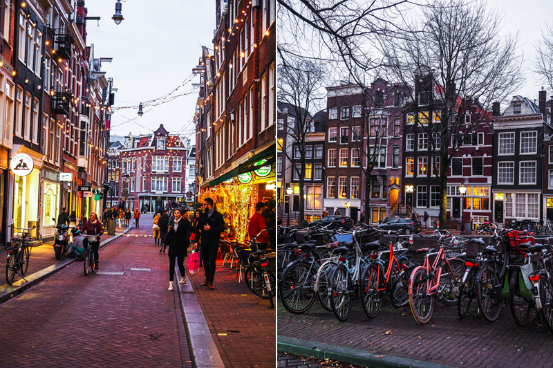 Amsterdam kolorowe kamienice domy rowery