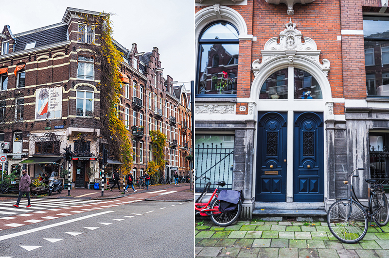 Amsterdam kamienice domy cegła rower drzwi