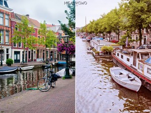 Rower nad kanałem Amsterdam–Ren w Amsterdamie w Holandii, łódki